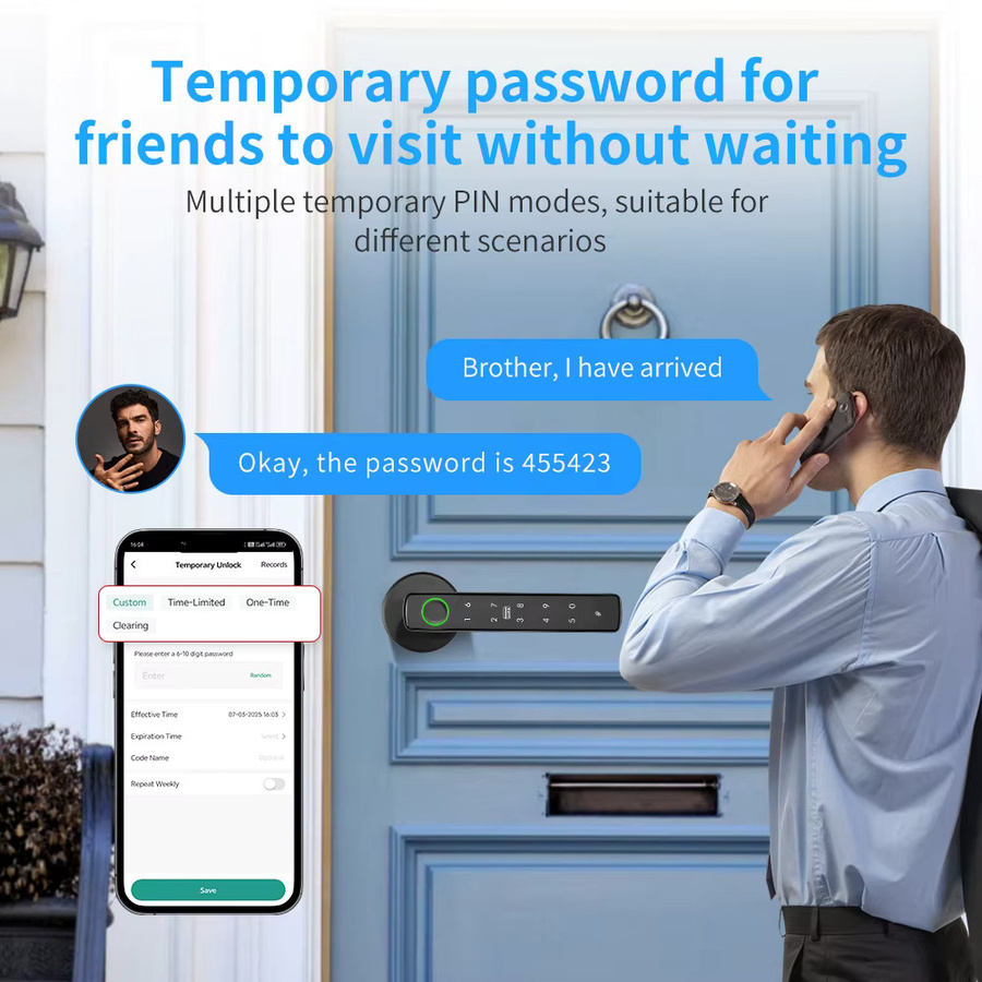 Tuya Smart Lock 5-in-1 Intelligentes Türschloss mit Fingerabdruck, Passwort, Schlüsselkarte und Smart Life App in Schwarz - Bild 3
