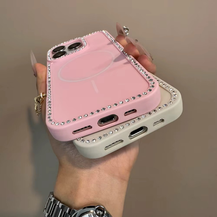 FUCHU MagSafe Handyhülle mit Glitzer-Diamant-Rahmen für iPhone 17 16 15 14 13 12 11 Pro Max Plus, transparente und lila Hartschalen-Schutzhülle - Bild 1