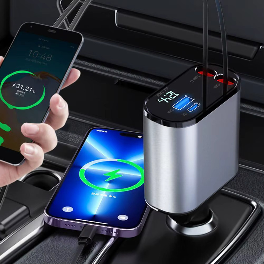 4 in 1 Auto Ladegerät mit 100W Schnellladegerät USB Typ C und Digitalanzeige für iPhone und Samsung - Bild 2