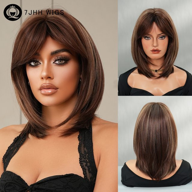 7JHH WIGS Perücke, kurz, glatt, braun, Damen - Bild 1