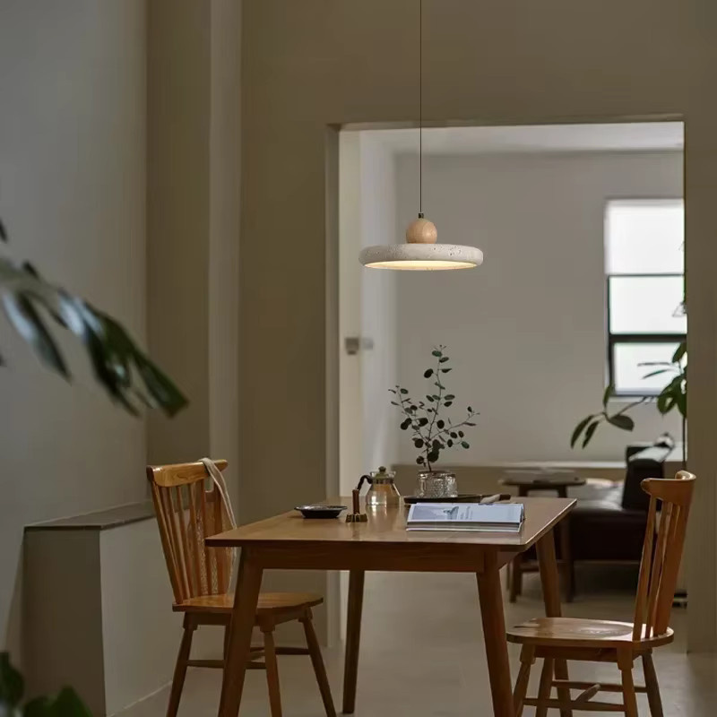 TAONUANSHU Vintage LED Pendelleuchte aus Travertin Stein in Gelb und Beige für das Esszimmer - Bild 3