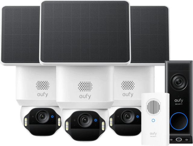 eufy Sicherheitspaket mit 3 SoloCam E42 Kameras, Video Doorbell E340 und Chime in Weiß - Bild 1