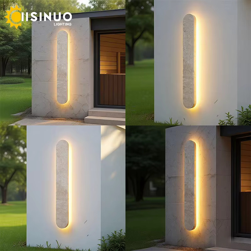 IISINUO LED Wandleuchte aus gelbem Travertin-Naturstein im Wabi-Sabi-Stil, wasserdichte lineare Außenlampe in Beige und Gelb für Garten und Außenbereich - Bild 3