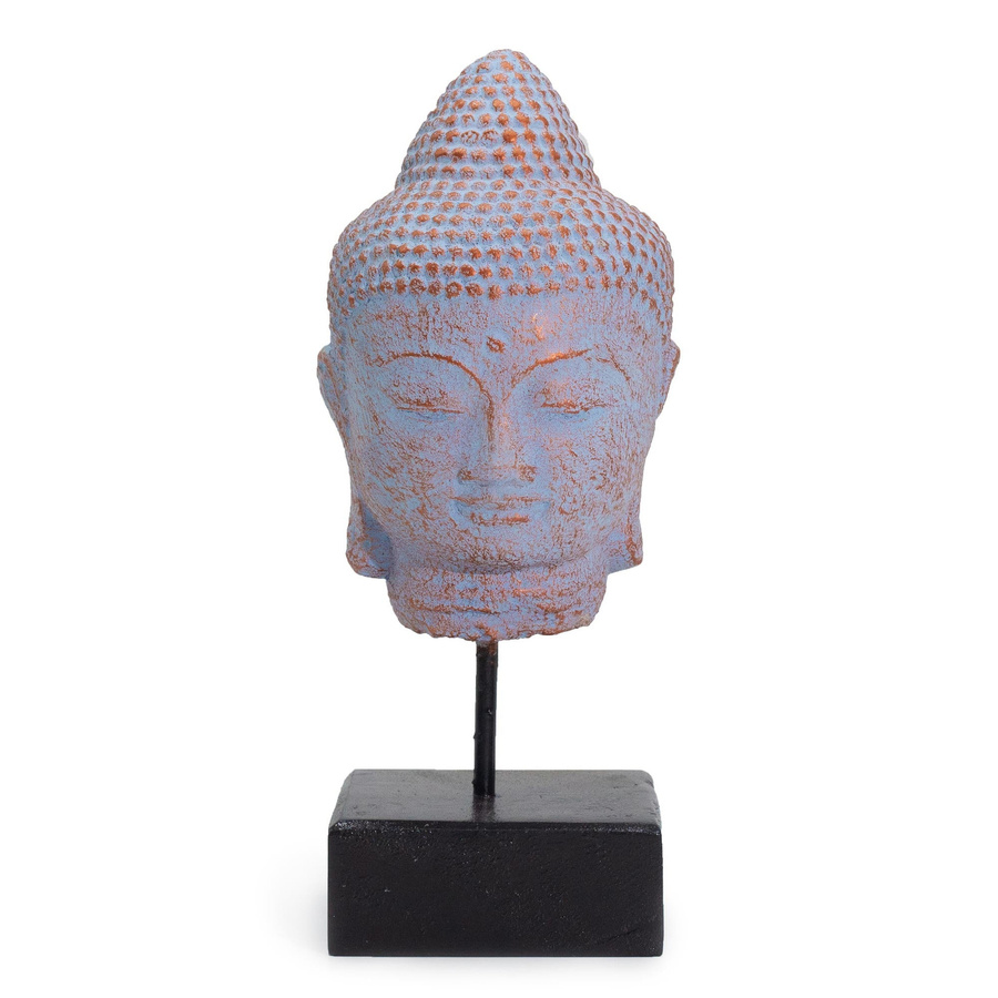 SHAMTAM Buddha-Kopf-Skulptur auf Sockel aus Stein in Blau und Kupfer - Bild 2