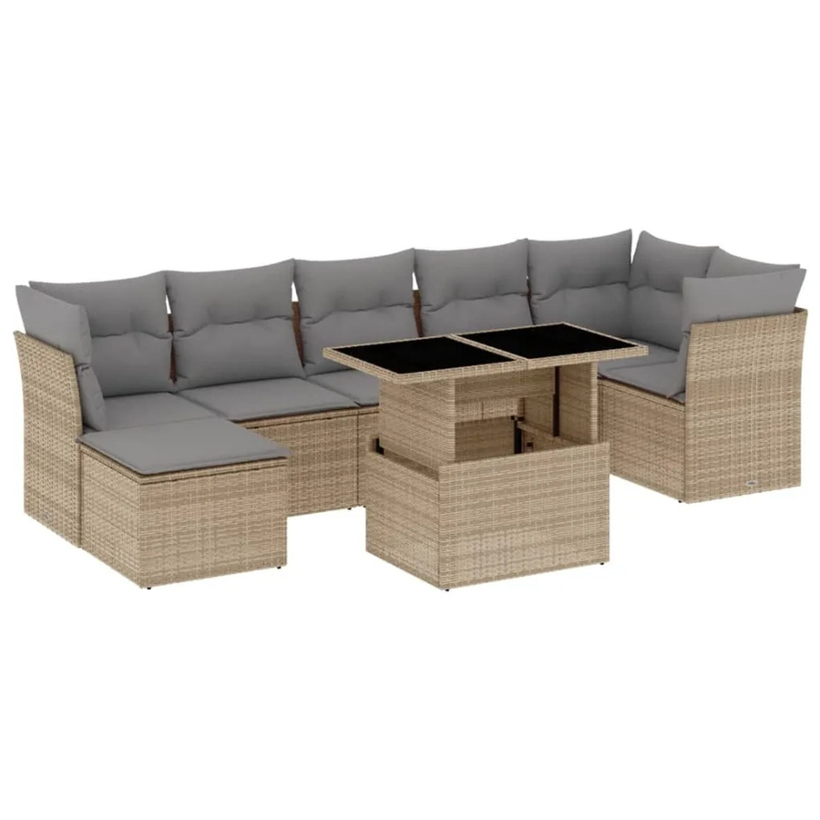 vidaXL 8-teilige Garten-Sofagarnitur in L-Form aus Poly-Rattan mit Kissen in Beige und Grau - Bild 2