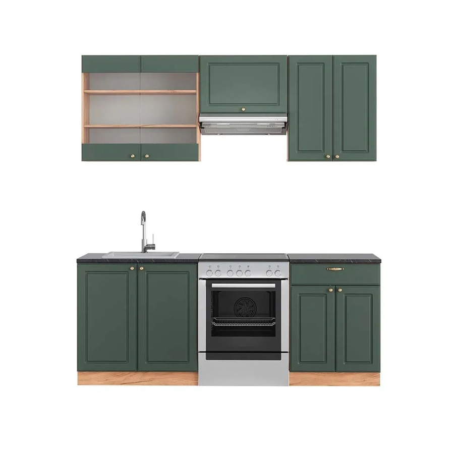 Vicco Fame-Line Küchenzeile Landhausstil in Grün-Gold und Anthrazit mit Eiche-Optik, Breite: 200 cm - Bild 2