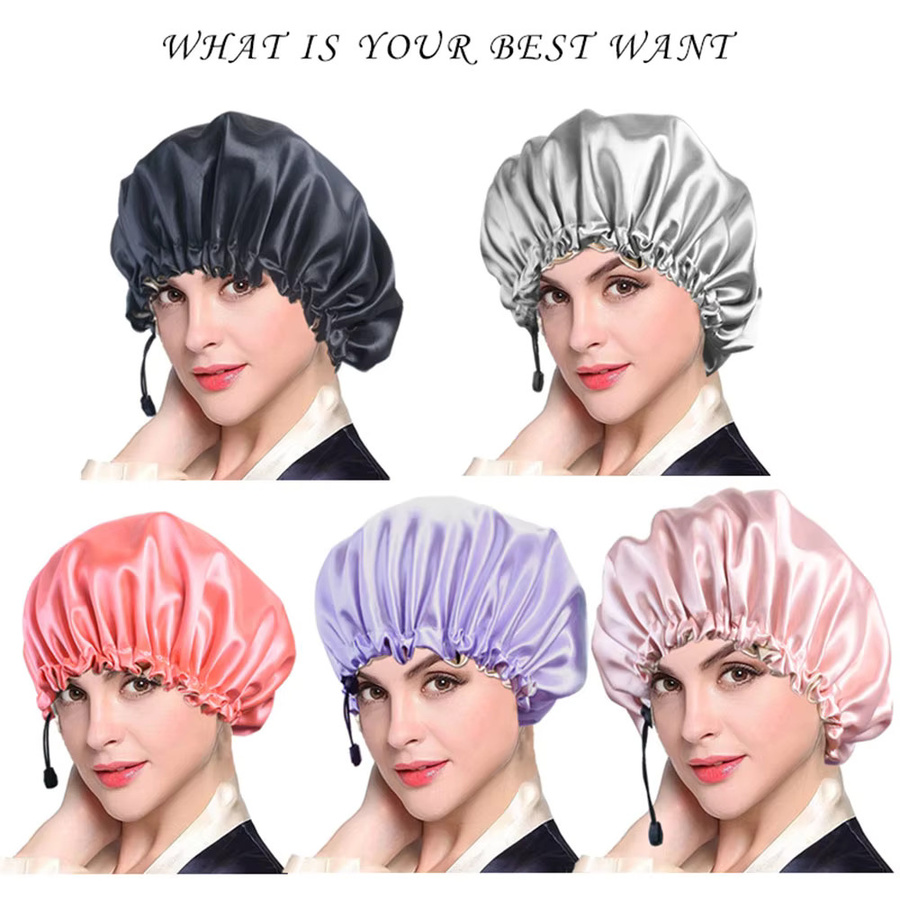 Wasserdichte Duschhaube für Frauen von Swokii in Rot, elastische und wiederverwendbare Haarabdeckung mit Doppelschicht-Design - Bild 3