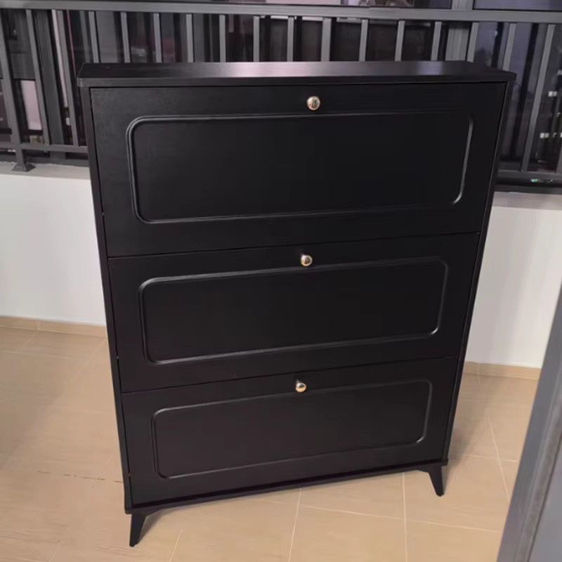 Archivadores Schuhschrank aus Holz in Schwarz mit integrierter Beleuchtung und Klappfächern für Flur und Badezimmer - Bild 4