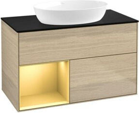 V&B Waschtischunterschrank Finion 100 in Lackoptik mit Eichenfurnier, Breite: 100 cm, Tiefe: 50,1 cm, Höhe: 50,1 cm - Bild 1