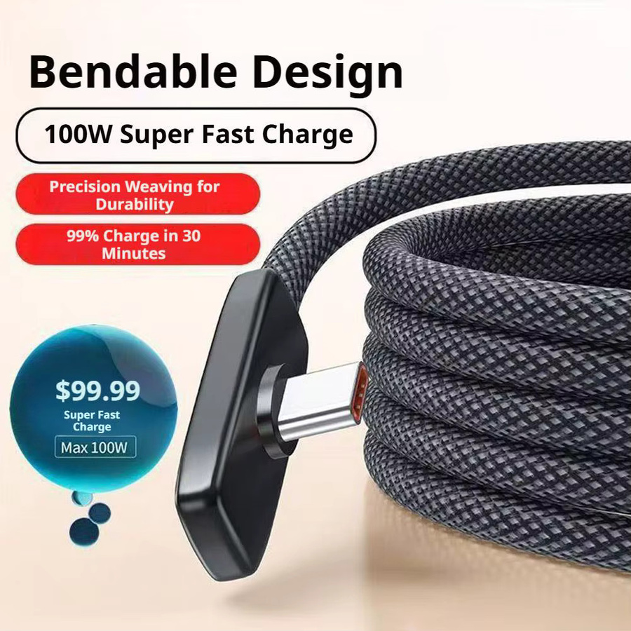 USB auf Typ-C Schnellladekabel mit 90 Grad Winkel, 100W PD Super Charging Game Cable, Schwarz - Bild 2