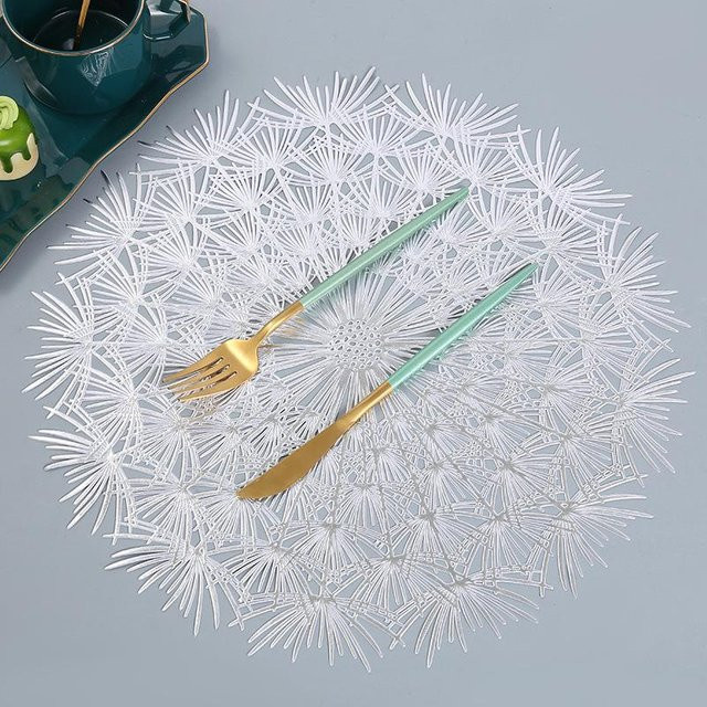 4er-Set Runde Tischsets von Yiran Furniture in Pusteblumenform, Farbe Weiß, Durchmesser: 38 cm - Bild 1