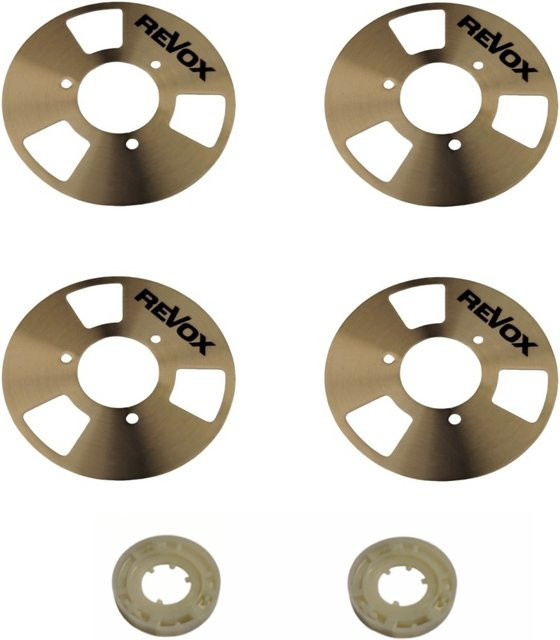 Revox Basf Metal Aluminium Rollen-Set für Reel To Reel Kassettenband in Weiß (4er-Pack Rollen und 2 Räder) - Bild 1