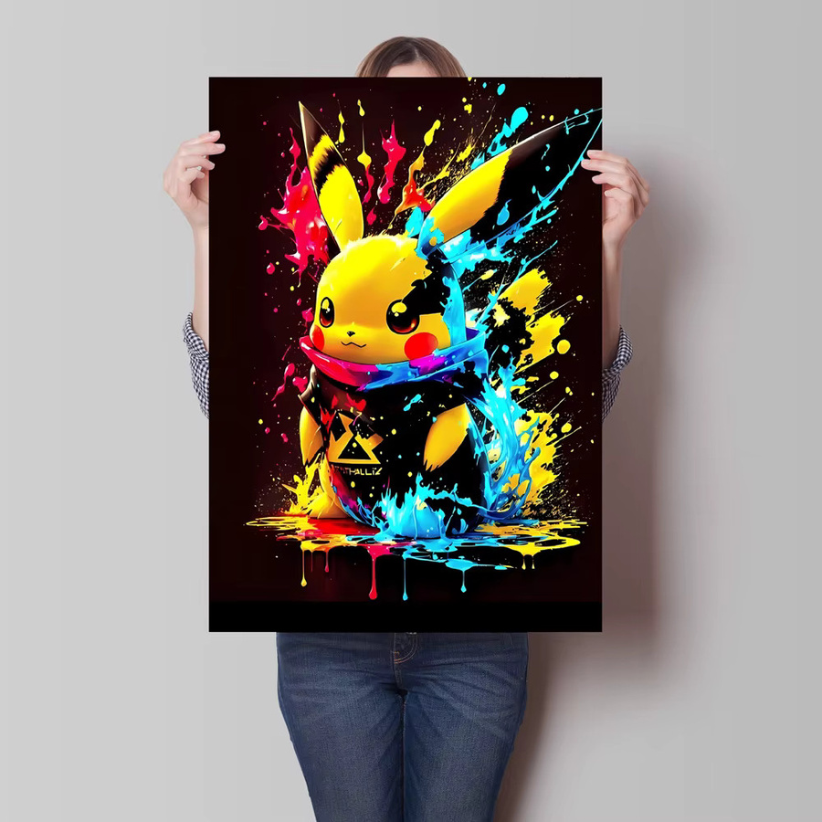 TAKARA TOMY Pokemon Pikachu Anime-Leinwandgemälde als mehrfarbiges Wandbild für deine moderne Heimdekoration - Bild 2