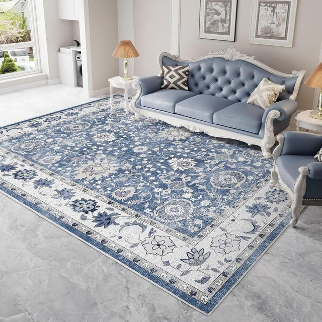 Wucifang Jewelry Vintage Teppich in Blau, geometrisches Design, maschinenwaschbar, B/T: 80 x 50 cm - Bild 1