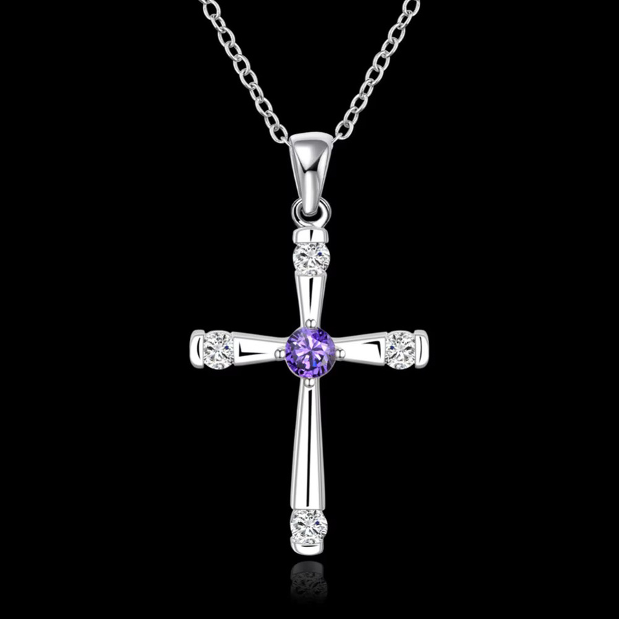 GINSTONELATE Halskette, Kreuz Anhänger, 925 Silber, Kristall, Damen - Bild 2