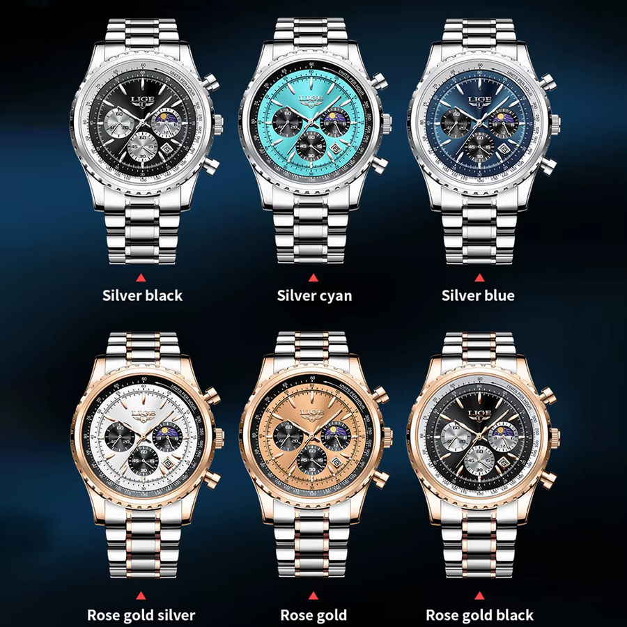 Lige Armbanduhr Chronograph, Quarz, Edelstahl, Silber, Herren - Bild 5