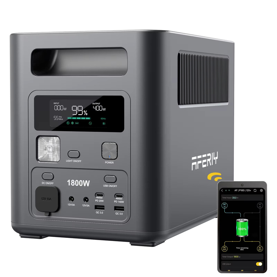 AFERIY P180 Tragbare Powerstation 1800W Solargenerator mit 1024Wh LiFePO4-Akku in Schwarz und Grau für Outdoor-Camping und mobile Stromversorgung - Bild 6