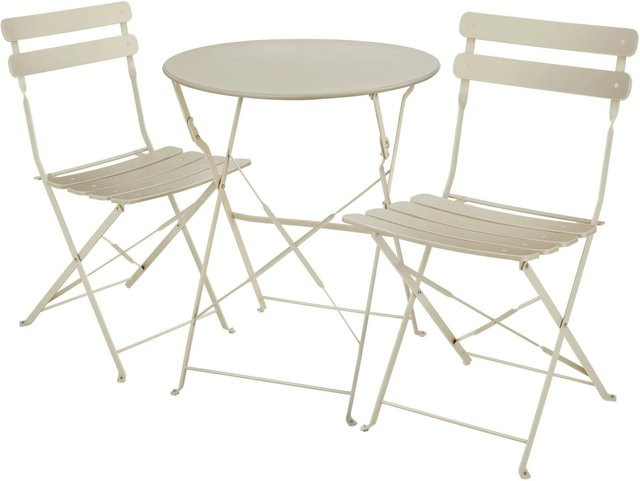 tectake Bistrotisch Set Frieda für 2 Personen in Beige mit runden Tischen und Stühlen im Retro-Design aus Stahl, B/T/H: 59 x 59 x 70 cm - Bild 2