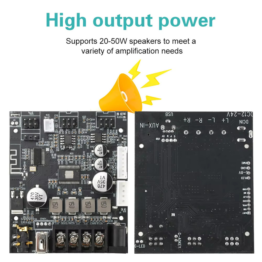 Aideepen 502T Bluetooth Verstärker Bord mit Mikrofon-Audio-Eingang, 2,0 Kanal TPA3116D2 Dual Kanal Verstärker, 50W x 2, Schwarz - Bild 3