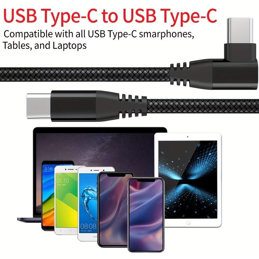 LAIHONEN USB-C zu C Datenkabel mit 90 Grad Winkel, 60W PD Schnellladung und Nylon-Ummantelung, Schwarz oder Grau - Bild 4