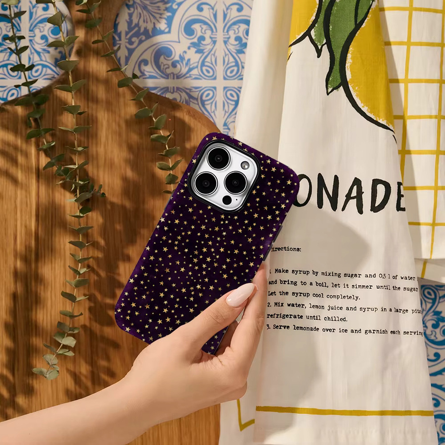 Potdemiel Handyhülle Golden Stars für iPhone 17AIR 16E 16 15 14 13 12 11 17 Pro Max Plus mit doppelschichtiger Rückseite in Purple - Bild 5