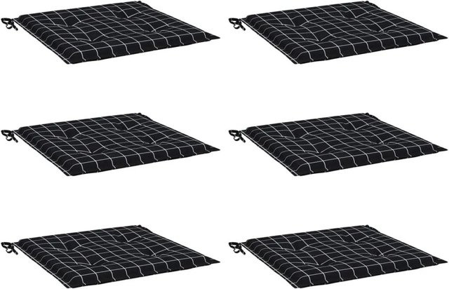 6er Set vidaXL Gartenstuhl-Kissen in Schwarz-weiß mit Karomuster aus wasserabweisendem Oxford-Gewebe, B/T/H: 50 x 50 x 4 cm - Bild 1