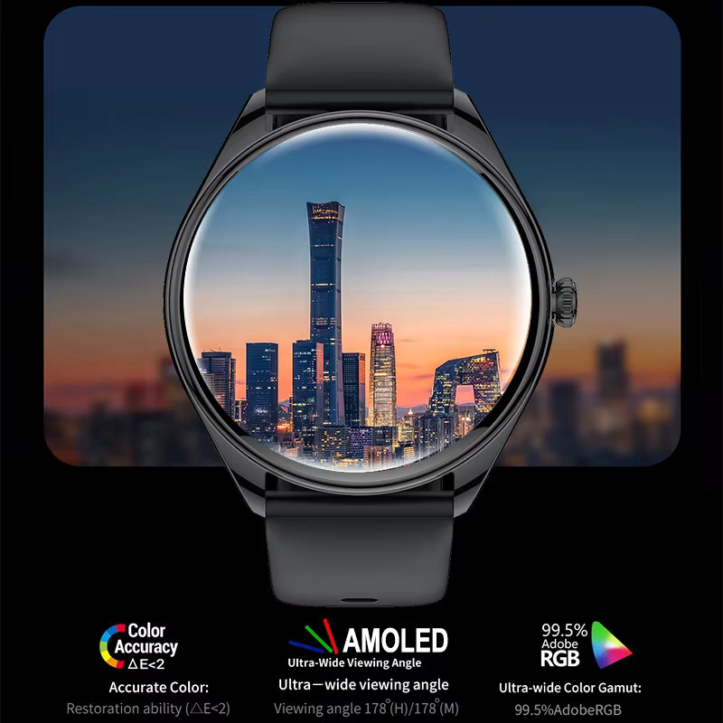 BOXUXING Smartwatch für Herren in Schwarz mit AMOLED 3D-Runddisplay, Edelstahlarmband, Herzfrequenzmessung, Bluetooth-Anruffunktion und wasserdichtem Design - Bild 3