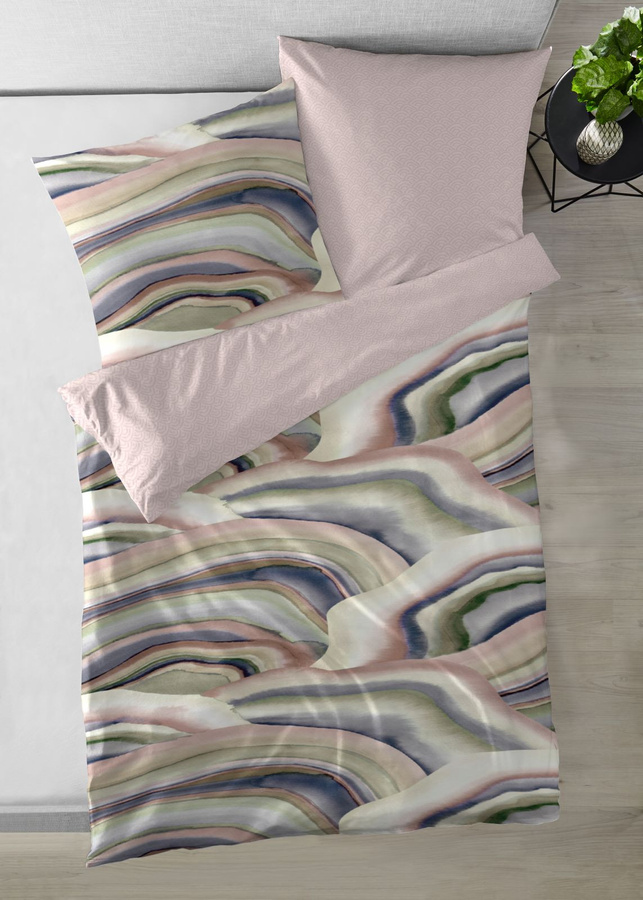 Prinz Waves 243223 Bettwäsche-Set aus Mako-Satin, Motiv Graphic Nature, Mehrfarbig (Grün, Pink, Multicolour), B/H: 135 x 200 cm und 80 x 80 cm - Bild 1