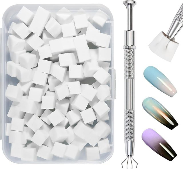 LINMANDA Nagelschwämme für Ombre Nail Art, Weiß, mit Metallgreifer und Box - Bild 1