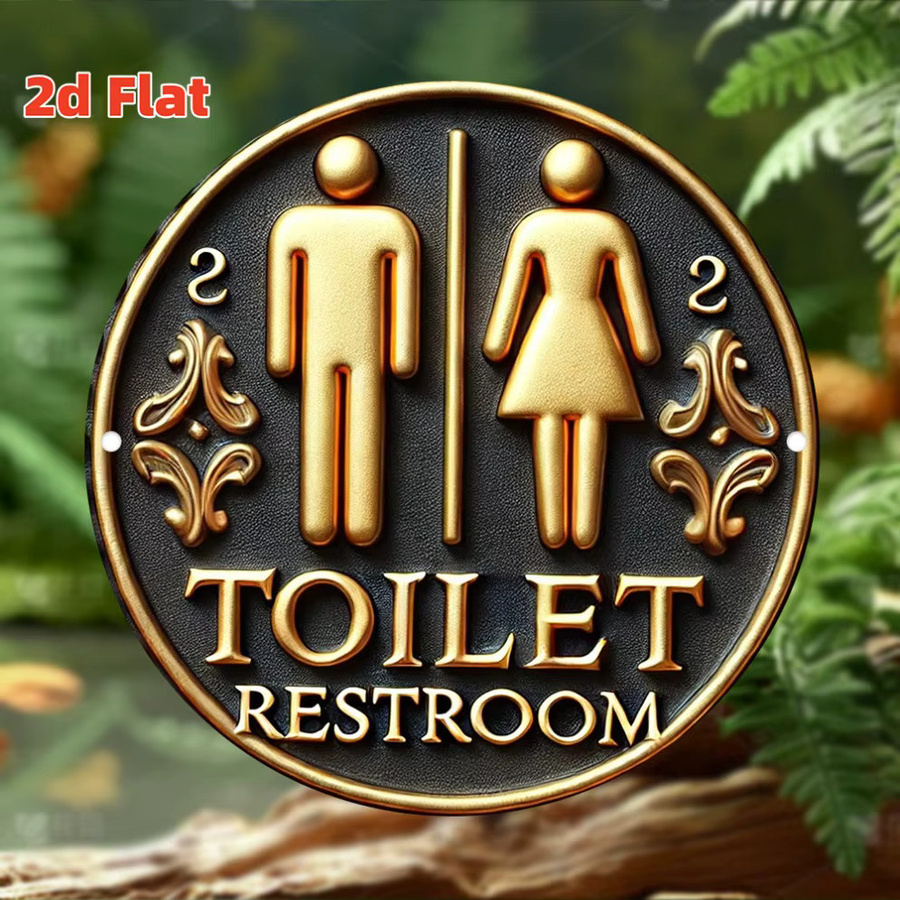 Potdemiel Rundes Toilettenschild aus Metall in Gold, Wanddekoration mit Typografie, Durchmesser: 20 cm - Bild 4