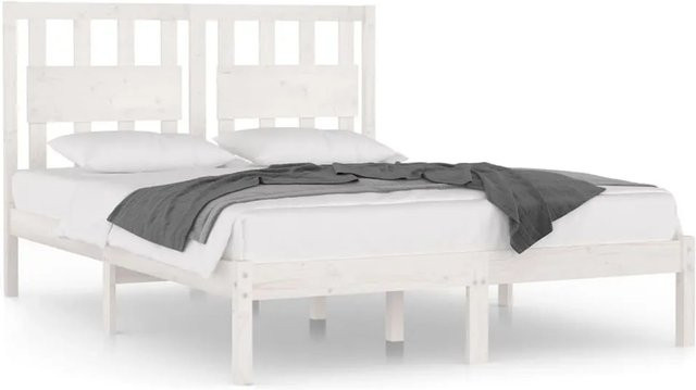 vidaXL Massivholzbett aus Kiefer in Weiß, rustikales Doppelbett, B/T/H: 135 x 190 cm - Bild 1