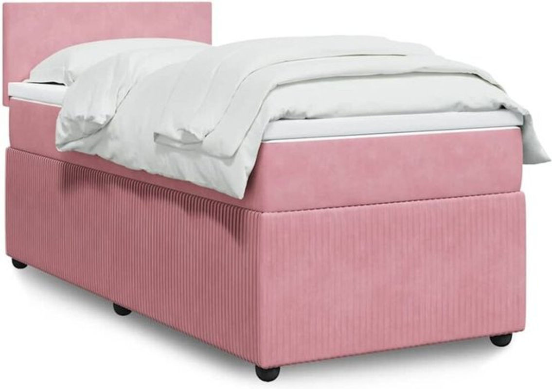 vidaxl Boxspringbett mit Matratze in Rosa und Weiß aus Samt, B/T/H: 90 x 190 x 100,5 cm - Bild 1