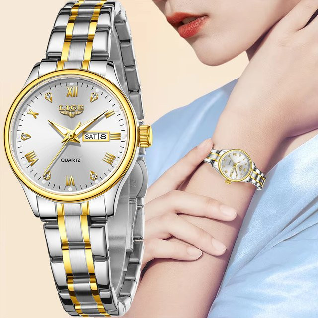 LIGE Armbanduhr Quarz, Edelstahl, Gold, Damen - Bild 1