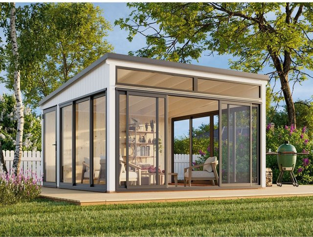 Palmako Holz-Gartenhaus Saga Slide Pultdach in Weiß mit modernem Design, B/T: 420 x 420 cm - Bild 1