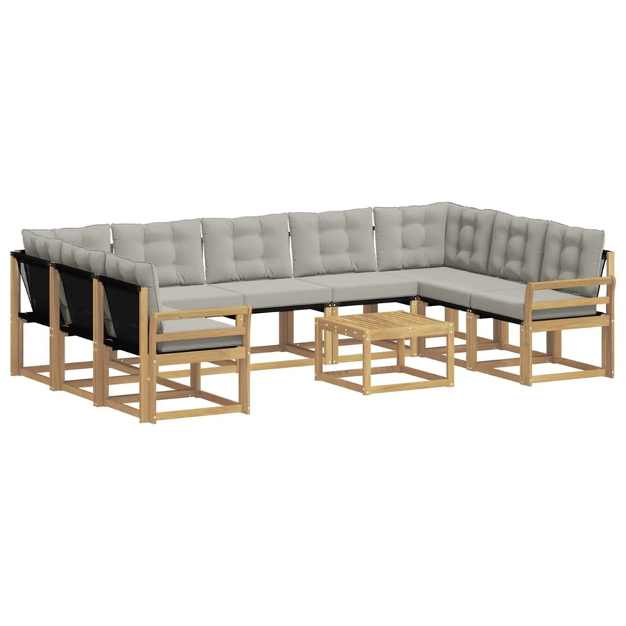 vidaXL Outdoor-Sofagarnitur in U-Form aus massivem Akazienholz mit 10 Kissen in Weiß und Hellgrau - Bild 2
