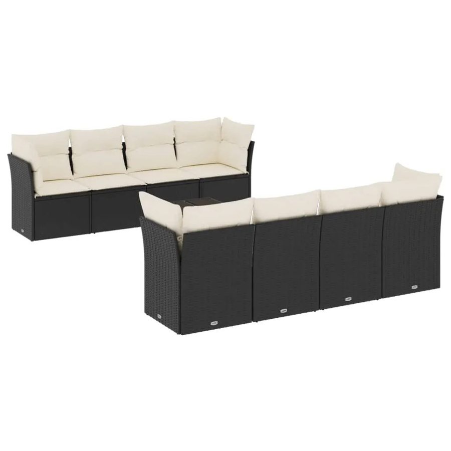 vidaXL 9-tlg. Garten-Sofagarnitur aus Poly-Rattan mit Kissen in Schwarz und Cremeweiß - Bild 2
