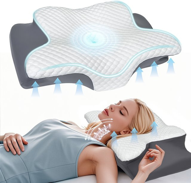 Ergonomisches Nackenkissen aus Memory-Schaum in Grau zur Linderung von Nackenschmerzen - Bild 1