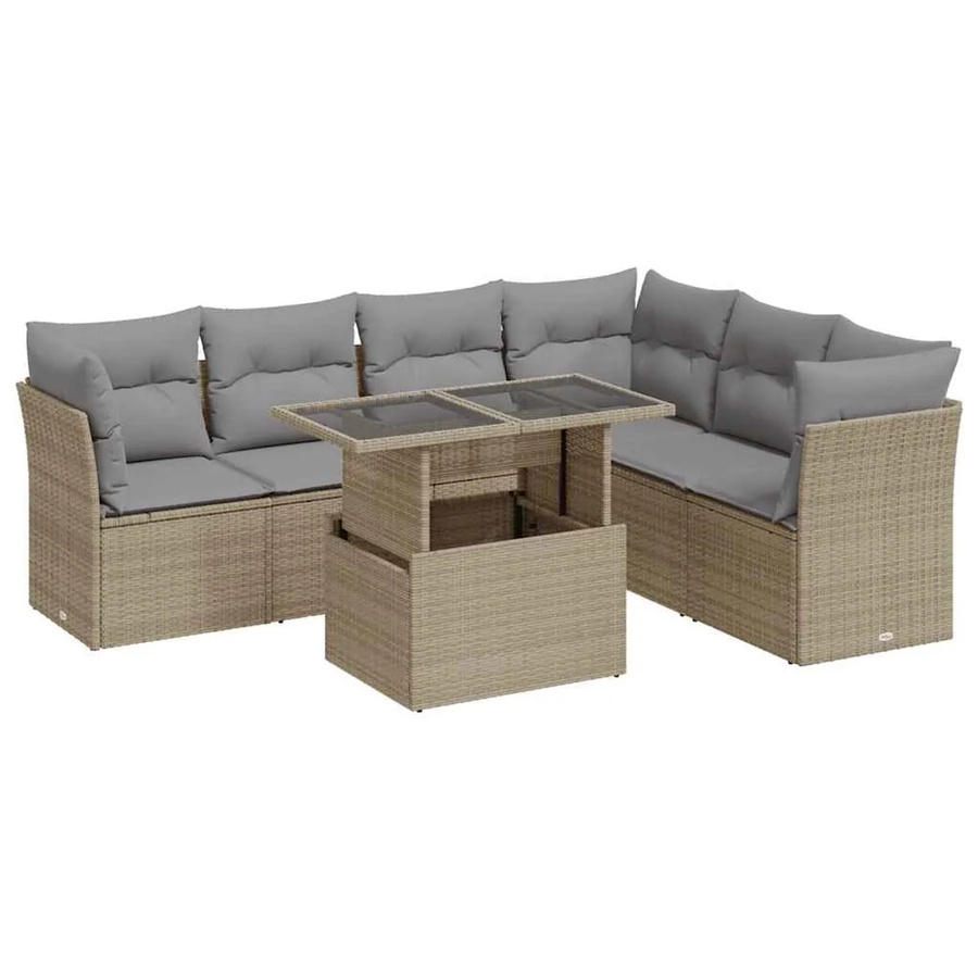 vidaXL 7-teilige Garten-Sofagarnitur aus Poly-Rattan mit Kissen in Beige und Hellgrau - Bild 2