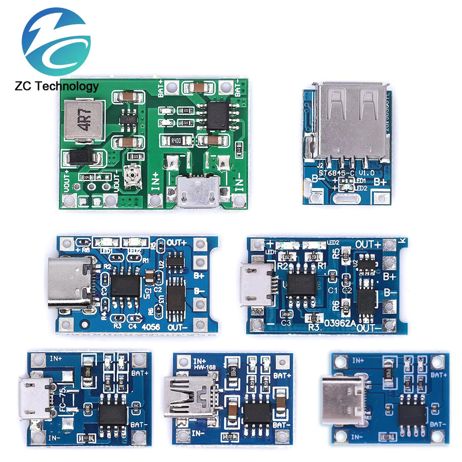 5er Set TP4056 Micro USB Lithium-Batterie Ladegerät Modul mit Schutzfunktion für 18650 Li-Ion Akkus, 5V 1A - Bild 2