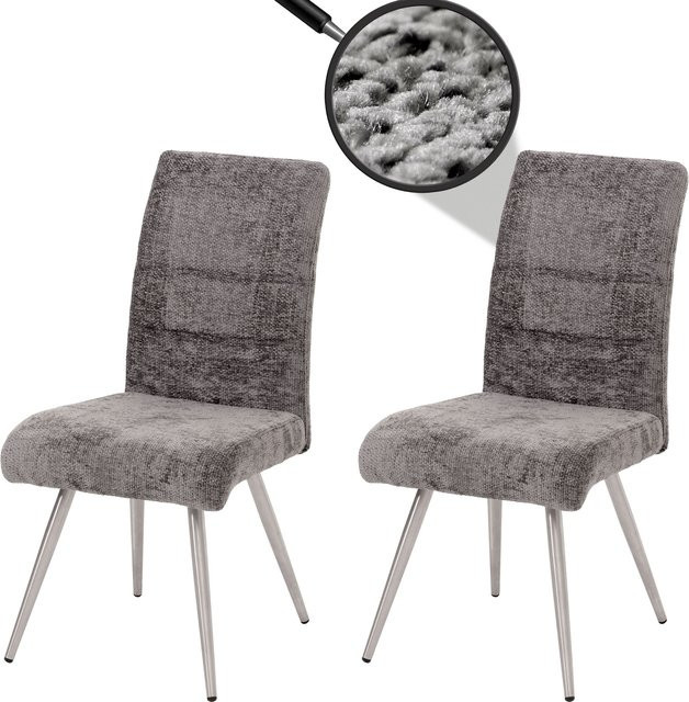 2er-Set MCW Esszimmerstuhl G55 in Grau mit Chenille-Stoff und gebürstetem Edelstahl - Bild 1