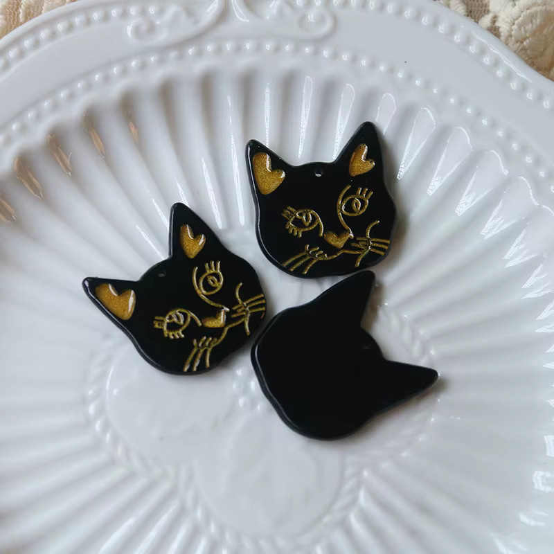 UHBINYCA Charms Katze Acryl, Gold, Vintage - Bild 1