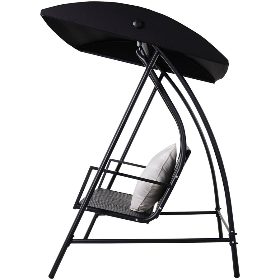 Outsunny 3-Sitzer Hollywoodschaukel aus Polyrattan und Metall in Schwarz mit Kissen und Sonnendach, B/H/L: 124 x 179 x 198 cm - Bild 4