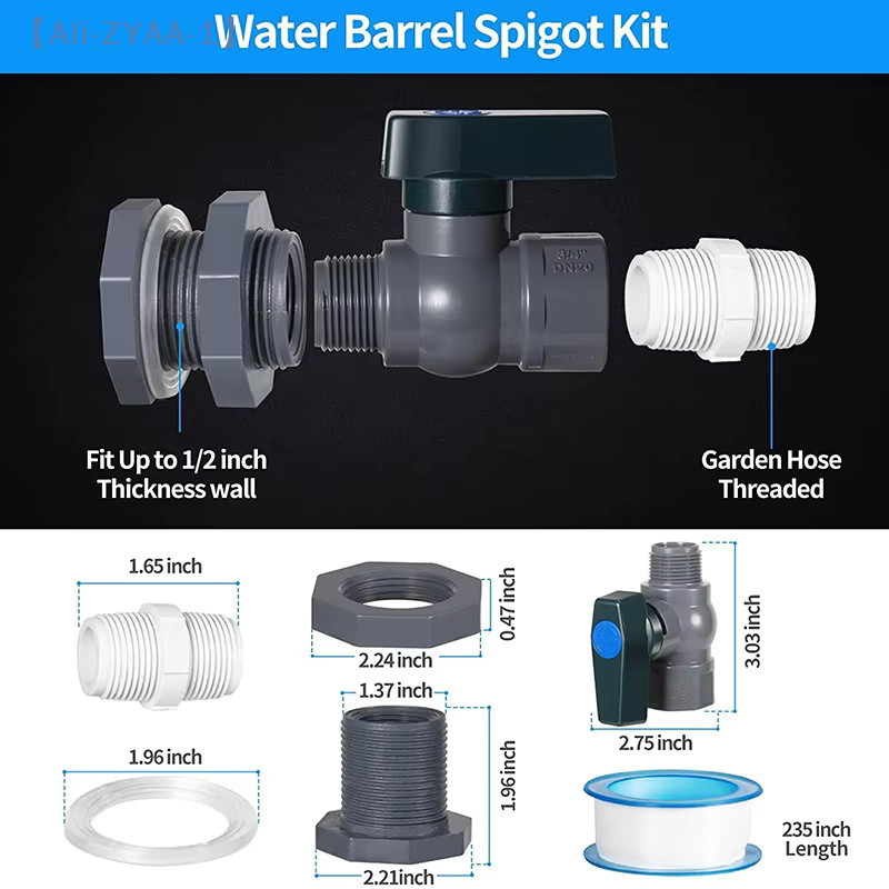 JETTING PVC Wasserfass-Absperrhahn-Set mit Anschluss-Abflussadapter und Innenanschluss für dein Regenfass - Bild 5