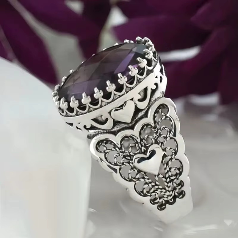 Huitan Damenring, Silber, Vintage, Lila Zirkonia, Damen - Bild 4