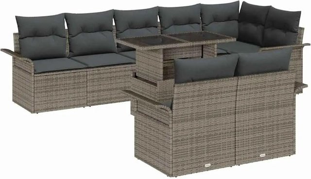 vidaXL Garten-Sofa-Set aus Poly Rattan in Grau mit 9 Teilen und Kissen - Bild 1