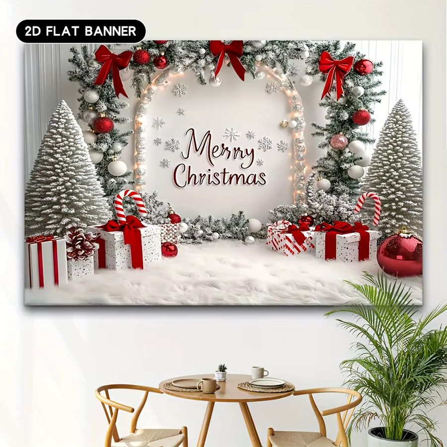 VIKAMA Weihnachts-Wandteppich mit Kiefernzweig und Schneeflocken-Druck zur Wanddekoration - Bild 3