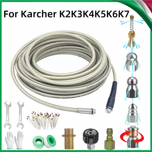 MUZHAN Hochdruckreiniger Schlauch Set zur Kanalisation und Rohrreinigung mit Reinigungsdüse kompatibel mit Karcher K2 K3 K4 K5 K6 K7 - Bild 1