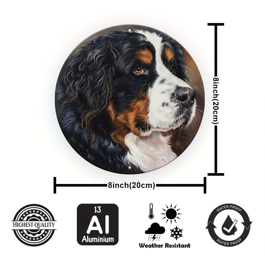 Potdemiel Runde Aluminium-Wandkunst Berner Sennenhund Illustration im Landhausstil, Mehrfarbig - Bild 3