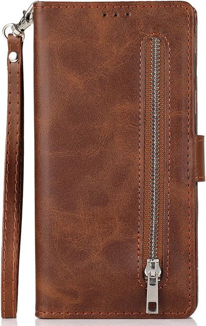 Leder Geldbörse Klapphülle mit Reißverschluss für Samsung Galaxy S24 S23 S22 S21 S20 Ultra FE Plus A12 A13 A14 A33 A34 A54 A52 A53 A72 A73 in Braun - Bild 1