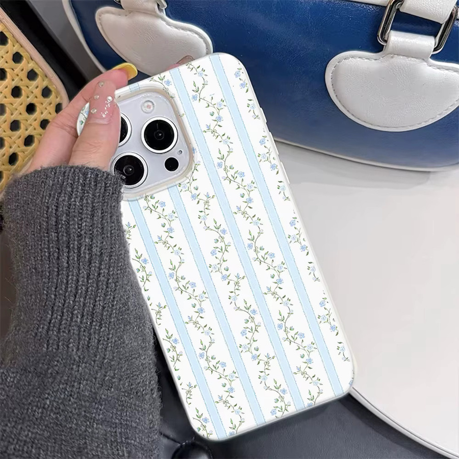 Samsung Handyhülle aus Lichee-Leder mit hellblauem Blumenstreifen-Design für S26 S25 S24 S23 S22 S21 S20 S10 Plus FE Ultra 4G 5G - Bild 2